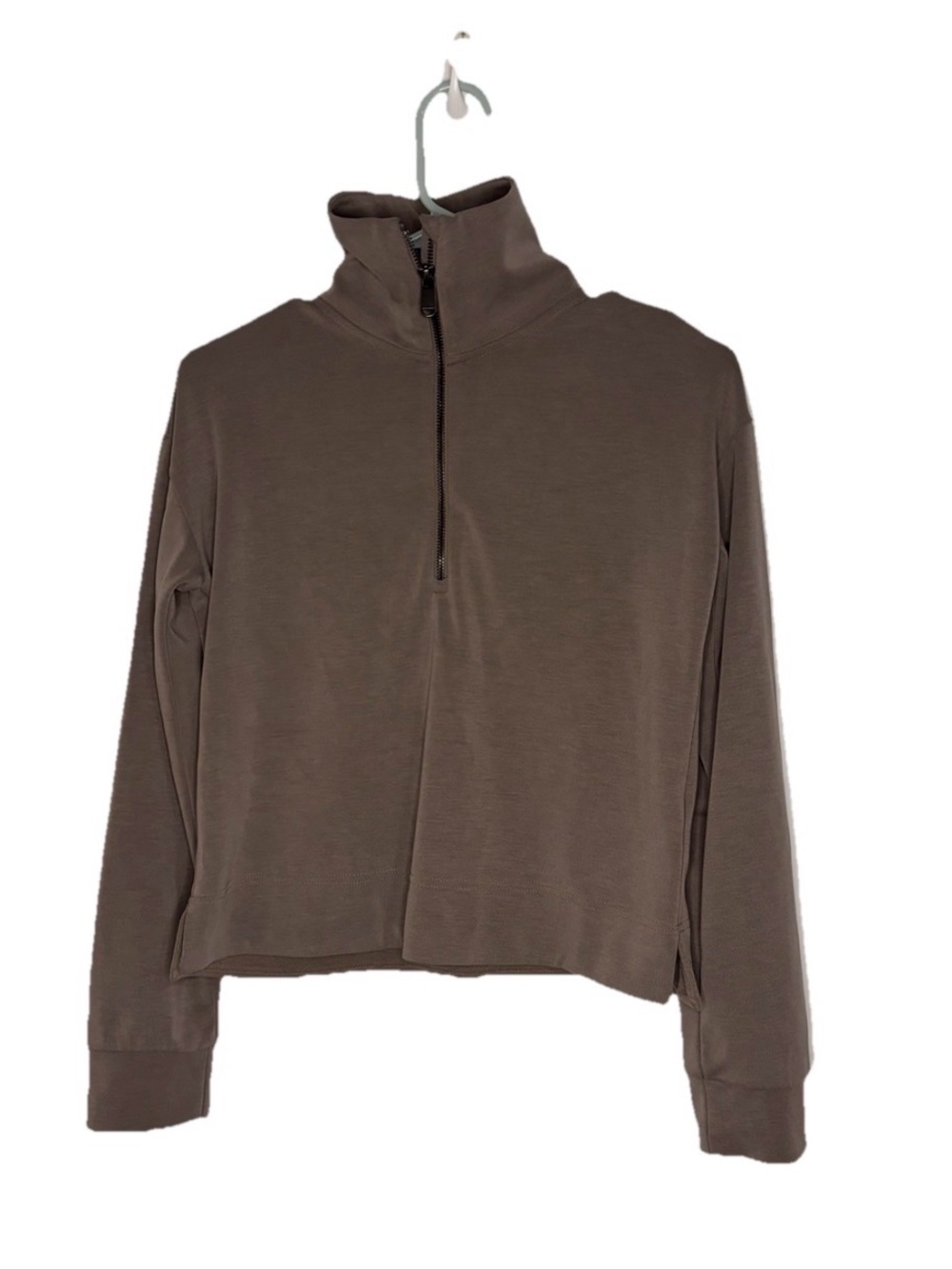 Athleta Seasoft Quarter Zip Pullover Taupe Brown Crop Sweatshirt Modal XXS Gym